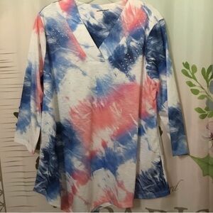 Allison Daley NWOT Women's Size M~3/4 Sleeve V Neck Rhinestones Pullover Blouse